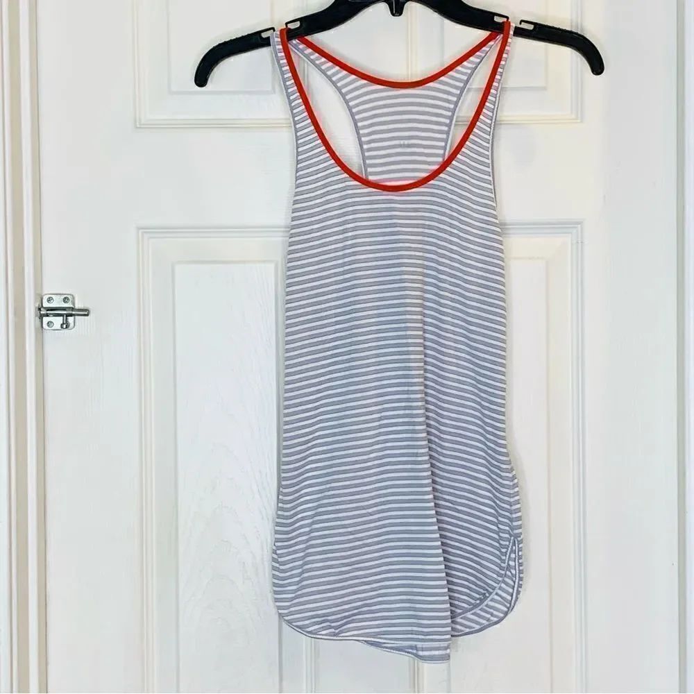 Lululemon What The Sport Singlet Silver Stripe Silver Fox White / Alarming Sz 4